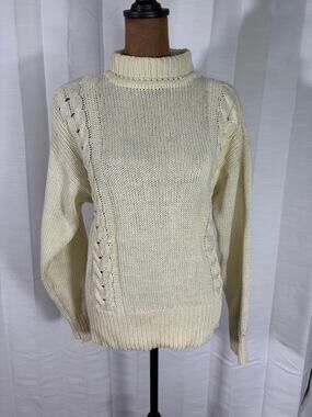 J.G. Hook Cream Cable Knit Turtleneck Sweater Silk Blend Size S
